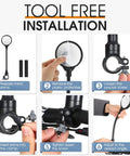Tool-free installation of Rear View Bike Mirror Mount With Adjustable Rotatable Head, Wide Angle Acrylic Convex Safety Mirror