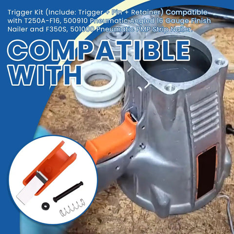 Trigger Assembly For T250A-F16 500910 Angled 16 Gauge Finish Nailer And F350S 501000 PMP Strip Nailer Replacement Kit displayed