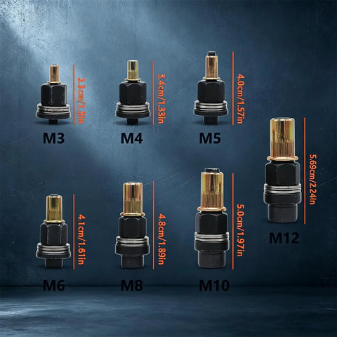 Drill Powered Rivet Nut Tool Set M3 To M12 Carbon Steel Mandrels And Head Rivet Nuts All In One Kit For Automotive Metal Fab Pro Grade DIY Fastening For Projects At Home And In The Shop, M3-M12 mandrels