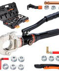 Pro Grade Hydraulic Copper Pipe Crimping Tool Kit With Half, Three Quarter, One Inch Die Sets For Copper Tube And F877 Stainless PEX Sleeves Rotating Head Aluminum Alloy Body Portable Design Ditch Leaks And Save Time Copper Color, case open