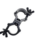 Two Pack 1 To 1.18 Inch Truss Dual Swivel Coupler Clamps For Stage DJ Lighting, Heavy Duty Aluminum 6061, 360 Degree Rotation, Wraparound Design, Fits 25 To 30mm Truss Tubing, Max Load 110lbs, TUV Certified. black dual swivel truss clamp