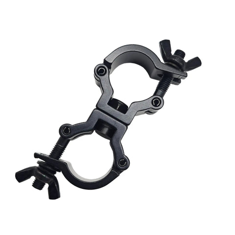 Two Pack 1 To 1.18 Inch Truss Dual Swivel Coupler Clamps For Stage DJ Lighting, Heavy Duty Aluminum 6061, 360 Degree Rotation, Wraparound Design, Fits 25 To 30mm Truss Tubing, Max Load 110lbs, TUV Certified. black dual swivel truss clamp