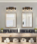 Farmhouse Vanity Light Fixture 3-Light Wall Sconce For Bathroom Over Mirror With Clear Glass Shades, Rustic Vintage Wood