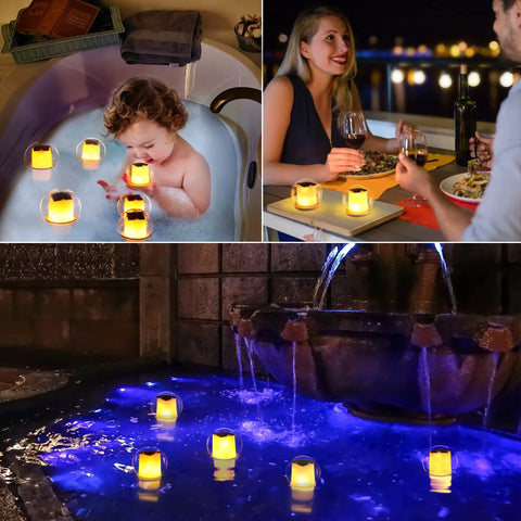 Solar Powered Floating LED Glow Balls 4 Pack With IP68 Waterproof Build, 3 Modes And Flickering Flame Effect, Flameless Tea Lights For Outdoor Pool Spa Bath Lawn And Party