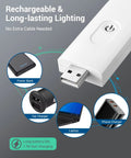 Clip On Rechargeable Book Light For Late Night Reading With Amber And Warm White Glow, showing USB charging compatibility
