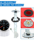 240-33 Ohm Fuel Sending Unit And Gauge Combo For 5 To 27 Inch Tanks, Waterproof Fuel Level Sender With 7 Color Backlight, Multi Signal Gauge For Boats, Marine, Trucks And Automotive Applications, shown with gauge and sender