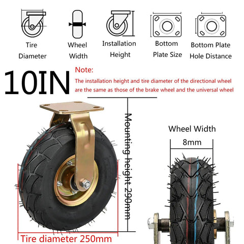 10 inch Heavy Duty Industrial Casters Pack Of 4 Lockable Swivel Wheels Double Ball Bearings Low Noise Non Slip Surface 1000 Lb Capacity