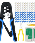 RJ45 Crimp Tool Kit For Ethernet Cabling With Network Cable Tester Wire Cutter Pliers Mini Cable Stripper And 50 Cat5e Connectors