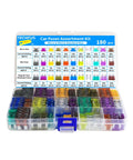 All In One Auto Fuse Kit With 180 Pcs Blade Fuses And Puller Assortment in plastic box with labeled amperage ratings 2A-40A