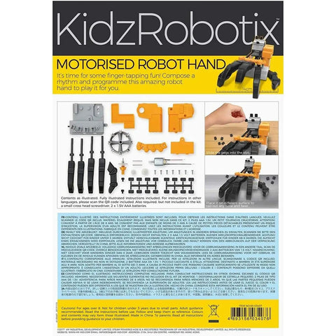 Hands On Motorized Robot Hand Kit For Kids A Fun Do It Yourself STEM Toy That Lets You Build A Working Robotic Hand Controlled By A Programmable Drum With Peg Based Patterns And Endless Rhythm Experiments. Kit contents shown with motor, gears, hand parts and pegs