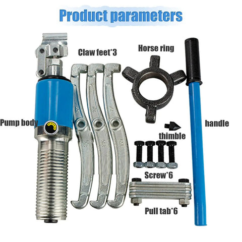 Heavy Duty Hydraulic Bearing Puller And Separator Kit For Wheel Hub Removal With 20 Ton Capacity showing pump body and claws.