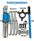 Straight Fire Hydraulic Gear Puller And Wheel Bearing Separator Tool parts including pump body, claw feet, handle, and screws.