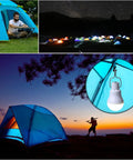 Portable Solar Powered Light Bulb Lantern with 350LM Output for camping, highlighting LED light in outdoor tents at night