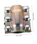 Top view of Easy Install PE Pipe Repair Clamp Leak Sealer with six silver bolts, size 9cm x 10.4cm for quick plumbing fixes.