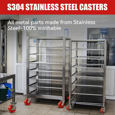 Top Shelf 6 By 2 Inch Swivel Casters Set Of Four Heavy Duty Polyurethane Wheels On Rust Free Stainless Steel Brackets mounted on shelves.