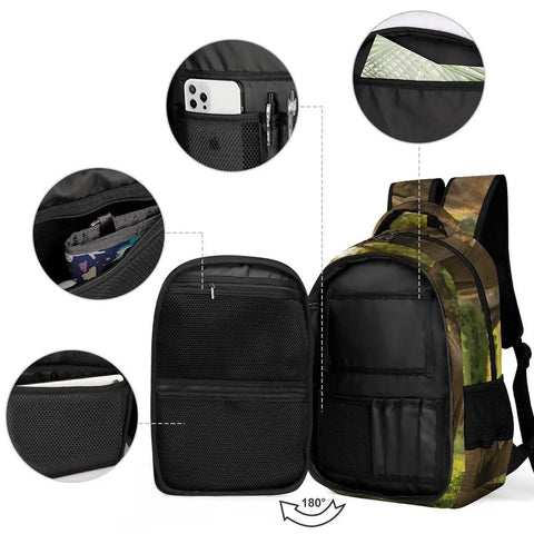 Elephant Printed Unisex Backpack With Large Capacity, Durable Polyester All Day Everyday Carry Bag, Multi Pocket Interior View
