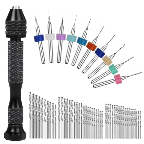Complete 59 Piece Micro Hand Drill Bit Kit With Pin Vise 48 Small Twist Drill Bits And 10 PCB Cutting Bits for crafting