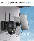 Three-Watt Solar Panel For Outdoor Wireless Cams Keeps Your Security Cam Charged All Day IP66 Waterproof Solar Charger with 10ft cable mounted on wall next to camera