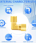 Brass compression elbow fitting, 5/8 in OD to 1/2 in NPT male, 90-degree, front view