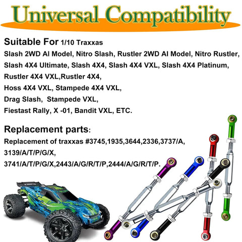 Traxxas 1/10 Dope Stainless Steel Turnbuckles Camber Links And Tie Rods Kit with RC car and compatibility list