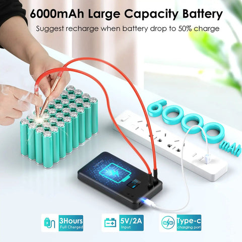 Person using 80 Level Adjustable Portable Spot Welder With LCD Screen Built In 6000mAh Battery 5m Nickel Cable And 4X4 Holders For 0.1/0.15mm Nickel Strips Battery Pack Welding For Pros And DIYers Power Tool to assemble battery pack