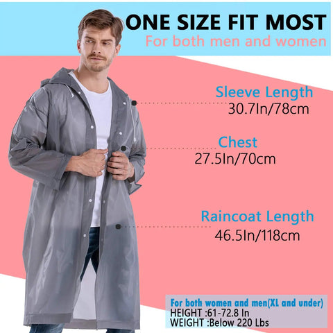 Man wearing Heavy Duty Reusable Rain Ponchos For Adults 2 Pack With Hooded Design Impermeable Rain Coat For Men And Women