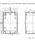 Technical drawing of Two Pack Waterproof ABS Project Box Enclosure IP65 Plastic Junction Case For Electronics dimensions in mm