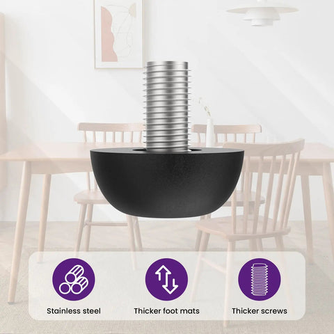 M8 Adjustable Furniture Leg Set With 304 Stainless Steel Feet close-up, showing screw-in leveling feature against dining set background
