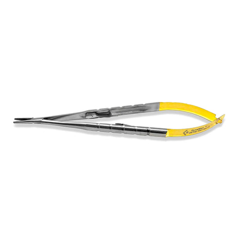 Castroviejo Micro Needle Suture Holder Driver With Tungsten Carbide Inserts And Gold Ends for micro surgery, 5.5-inch straight jaws