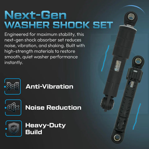 Front And Rear Shock Absorber Set For Samsung Washers Four Pack Replacement Parts With One Year Warranty Exact Fit DC66-00470C Front And DC66-00531B Rear with highlighted features