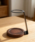 Kickstart Your Morning Routine With This Top Shelf Pour Over Coffee Dripper Stand, Smooth Operator Aluminum And Genuine Wood Filter Holder Rack, No Fuss Drip Brewing Station For Kitchen Counter on wooden table.