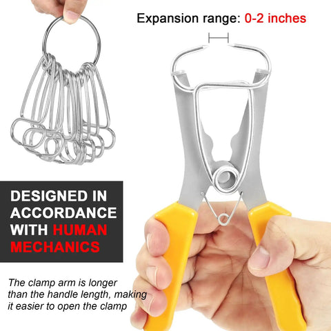 Ultimate Miter Spring Clamp Pliers Kit For Woodworking Pros Plus Crown Molding Tools With 16 Clamps And Storage Ring To Make Your Carpentry Game Stronger Today, yellow-handled steel pliers