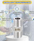 Five Pack Beefy 304 Stainless Steel Pipe Fittings Three Eighths Inch Male NPT To Three Eighths Inch Male NPT Hex Nipple Adapters For Air Oil LP Durable Pipe Connections And Secure Seals