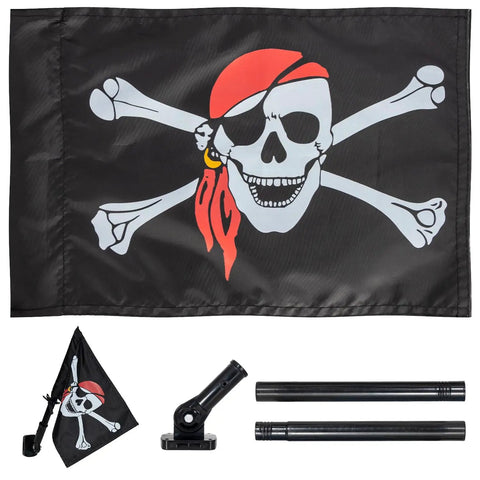 Double Sided Pirate Flag Swing Set Kit With Pole And Mounting Hardware For Backyard Adventures Ready To Mount Easy Install Outdoor Treehouse Decor 20 Inch Pole And 15.35 By 10.6 Inch Flag Made Of 200D Polyester