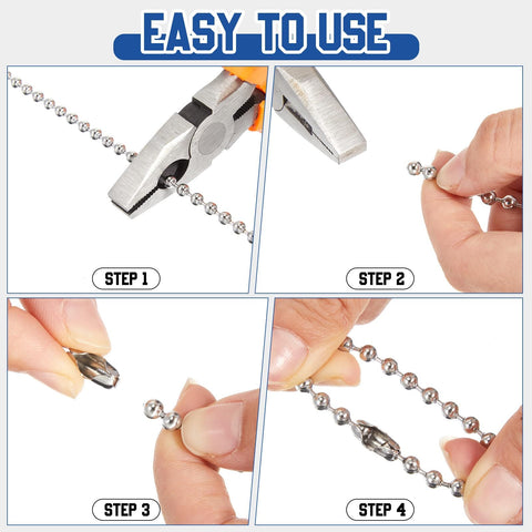50ft 4.5mm Ball Beaded Chain with 50 Connectors for Roller Shades and Vertical Blinds, Dog Tag Chain, Jewelry Making and DIY Crafts in Silver Ready to Use Kit with Easy Install