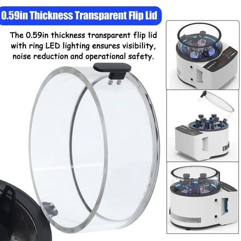 0.59in thickness transparent flip lid with LED lighting for Desktop Planetary Ball Mill Grinder 110V 150W High Speed Pro Grade Lab Grinder