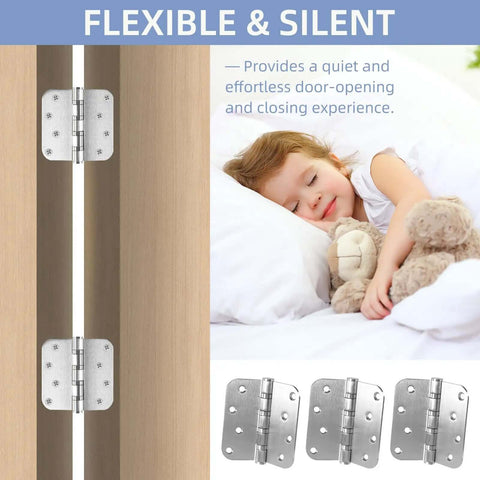 Heavy Duty Stainless Steel Door Hinges Set 6 Pack, 4 By 4 Inch Brushed Nickel Ball Bearing Hinges installed on bedroom door