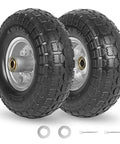 Flat Free Solid Tire And Wheel Set For Hand Trucks And Garden Carts, 10 Inch Diameter, 3.2 Inch Wide, Two Pack