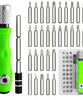 32 In 1 Magnetic Precision Screwdriver Set Tiny Repair Kit with green handle, 30 bits, and extension rod for electronics and tools.