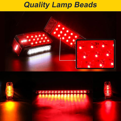 LED Boat Trailer Lights Kit With 25 Foot Wiring Harness showing submersible, stop, brake, turn tail lights and side markers