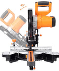 Heavy Duty 10 Inch Sliding Miter Saw With Dual Speed Motor And Razor Sharp Carbide Blade For No Sweat Cuts Quick Angle Adjustments Smooth Operator Build Etl Certified Power Tool at 45-degree angle.