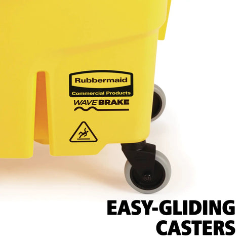 WaveBrake 35 Qt Side Press Mop Bucket And Wringer On Wheels Yellow For Pro Grade Industrial Floor Cleaning Heavy Duty Mopping System That Cuts Splashing By Up To 80 Percent Keeps Water In And Boosts Safety And Productivity