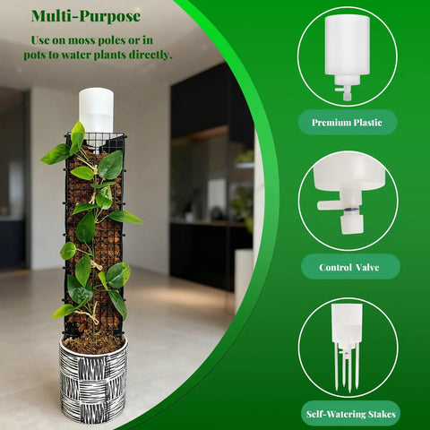 Adjustable Moss Pole Watering Dripper Pro With Flow Control For Precise Moss Pole Irrigation Set For Monstera, Epipremnum Includes 2 White