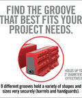 Heavy Duty Smart Jaws Bench Vise Sleeves Lock Down Firearms And Optics With Nine Precision Grooves while showing grooves fitting 3" diameters.