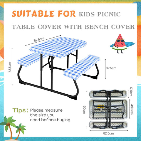 Three Piece Picnic Table Cover Set With Fitted Tablecloth And Bench Covers For Outdoor Dining, Waterproof Vinyl Table Linen on frame