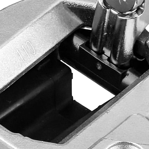 Close-up of a Soft Close Cabinet Door Hinges Replacement Kit for Kitchen Cabinets, metal detail, no drill install view.