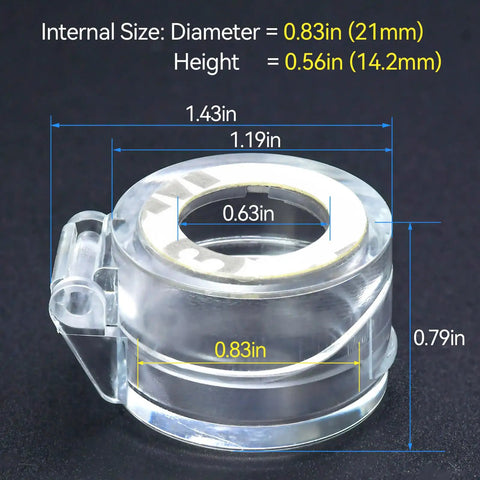 Clear And Rugged 16mm Protective Cover Set Two Pack For Push Button Emergency Stop Key And Selector Switches IP66 Waterproof With Tight Seals Water Dust And Oil Fits Five Eighth Inch Mount Hole dimensions diagram