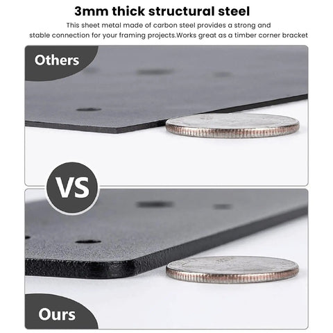 Comparison of 3mm thick L Shape Corner Bracket Mending Plate Right Angle Built To Last Heavy Duty Black Powder Coated Carbon Steel