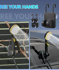 Handheld Camping Shower With Quick Immersion Heating And 6000mAh Rechargeable Grip with shower head and hooks in action.