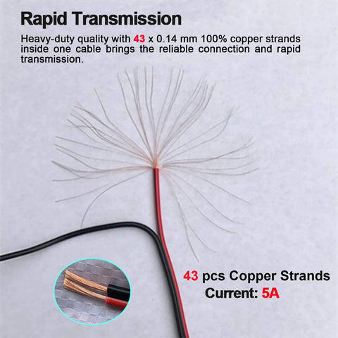 Real Thick 18 AWG DC Pigtail Barrel Plug Connector Cable 10 Pair 12V 5A Heavy Gauge Power Leads With 0.14mm Copper Strands showing 43 copper strands